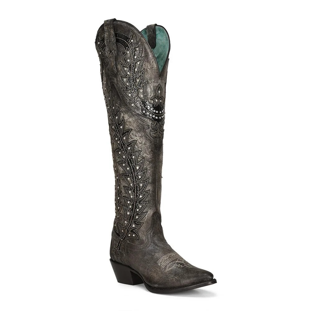 Corral® (Women's 6.5 M) Black Overlay w/ Crystals 20" Tall Cowboy Boot - $400